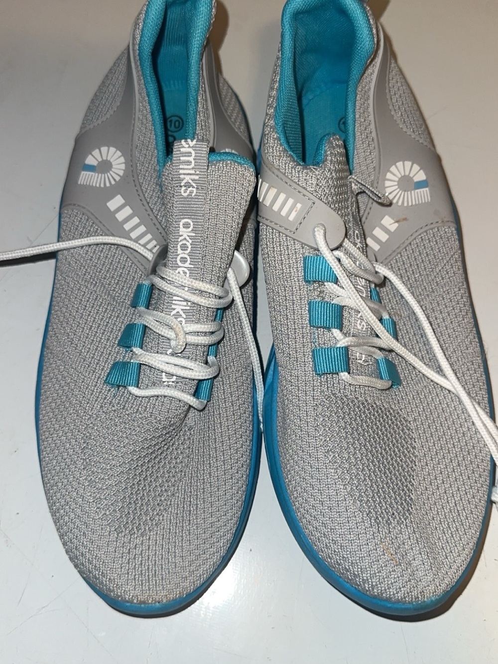 Akademiks Gray and Teal Knit Slip-On Athletic Sneakers